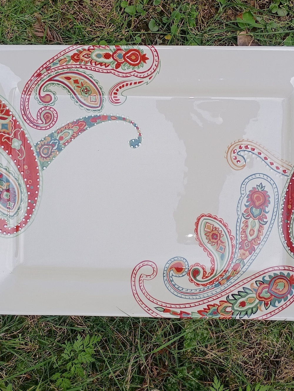 Paisley Accent Dinnerware Platter in Red and Blue